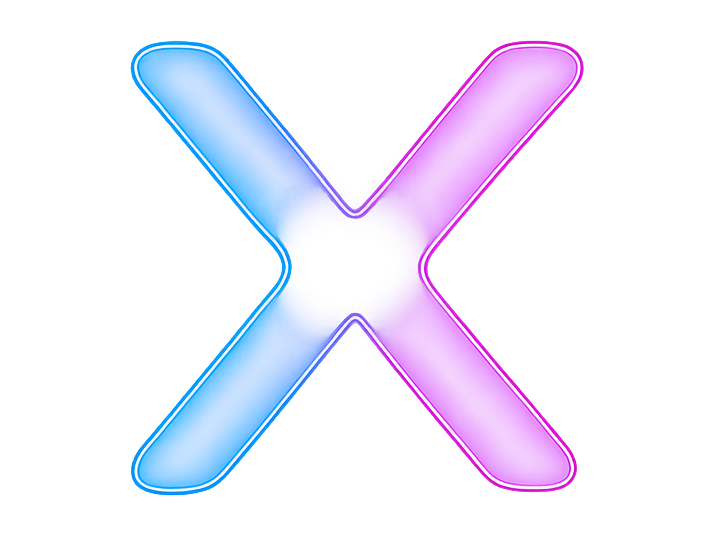 Stylised letter "X" with a gradient of blue and pink colours.