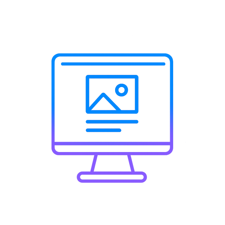 Computer monitor displaying a graphic with an image and text below.