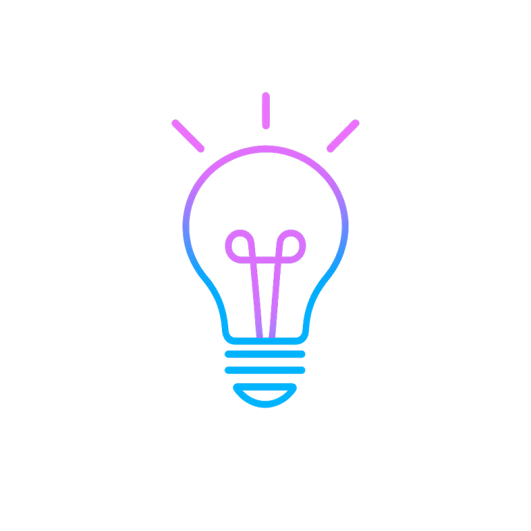 Stylised light bulb icon in pink and blue gradient.