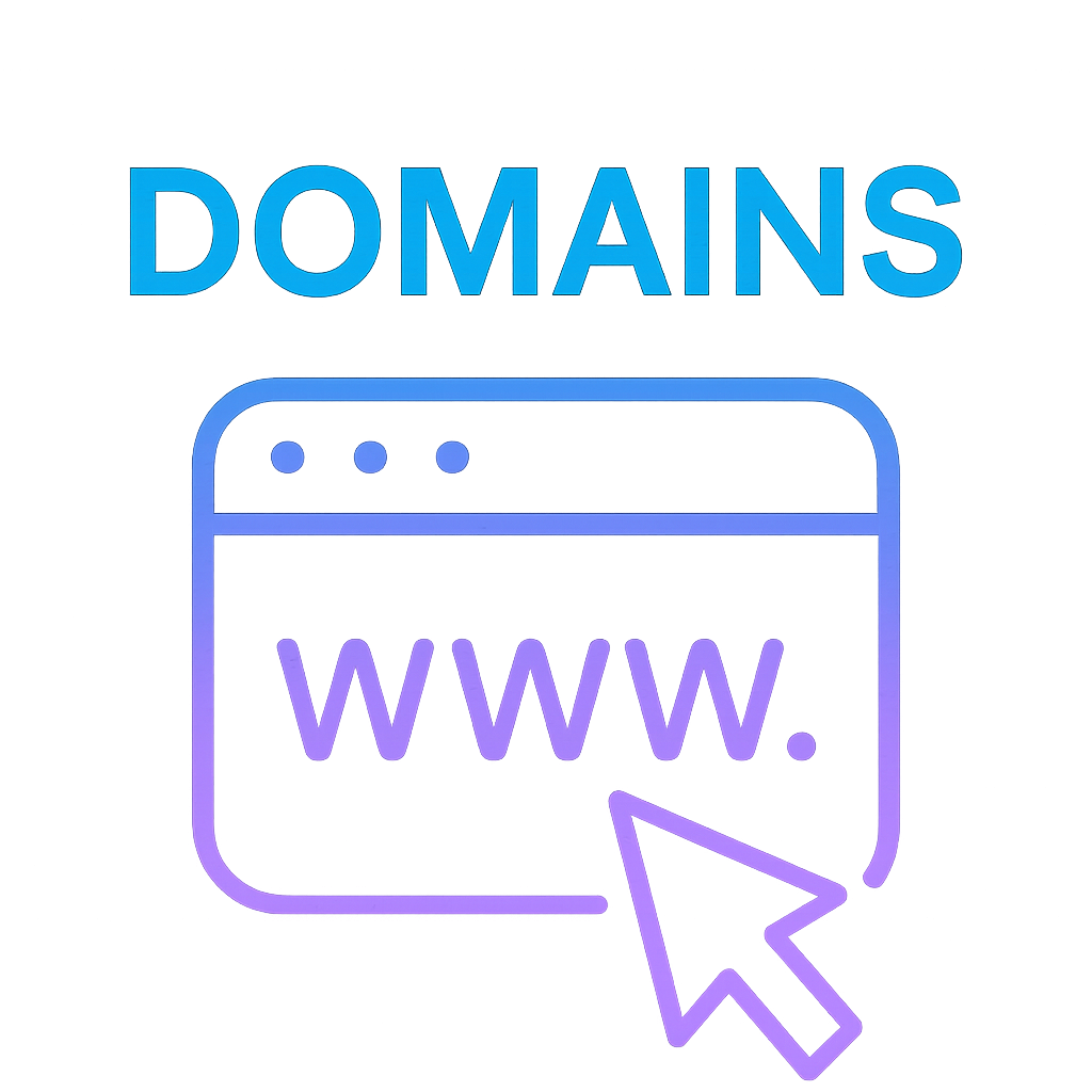 Graphic featuring the word "DOMAINS" above a web browser window and cursor.