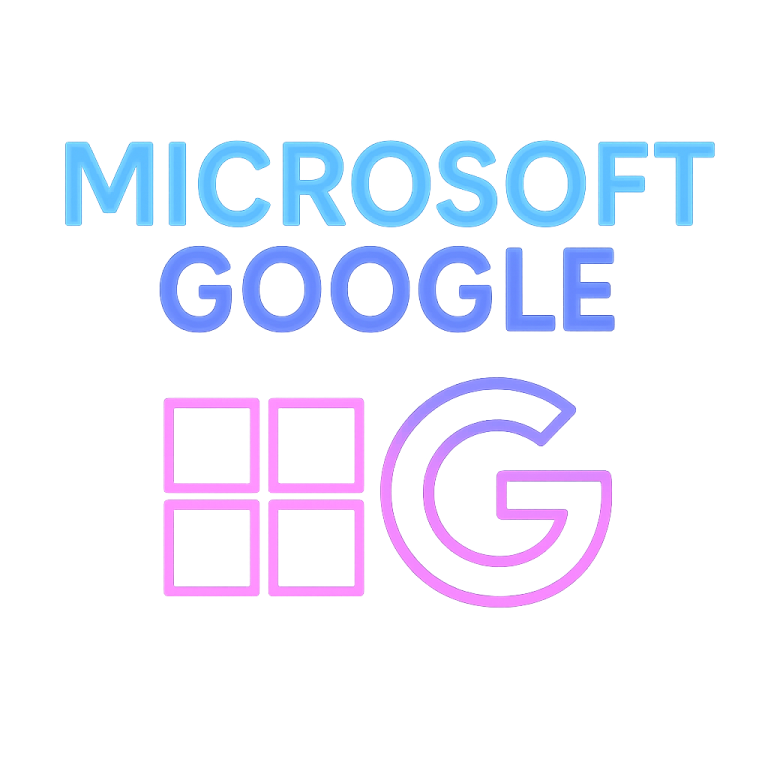 Logo featuring "Microsoft" and "Google" in stylised text with contrasting colours.