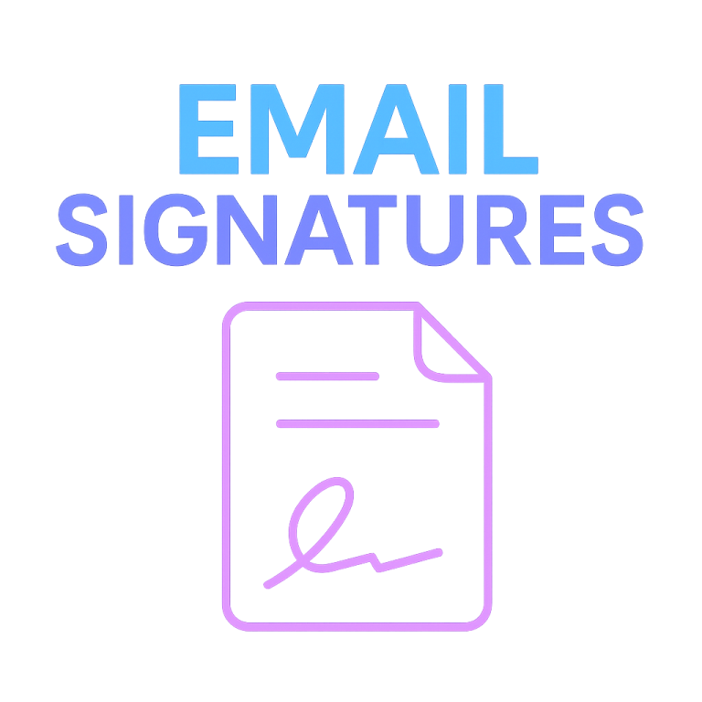 Email signatures graphic featuring a document with a signature.