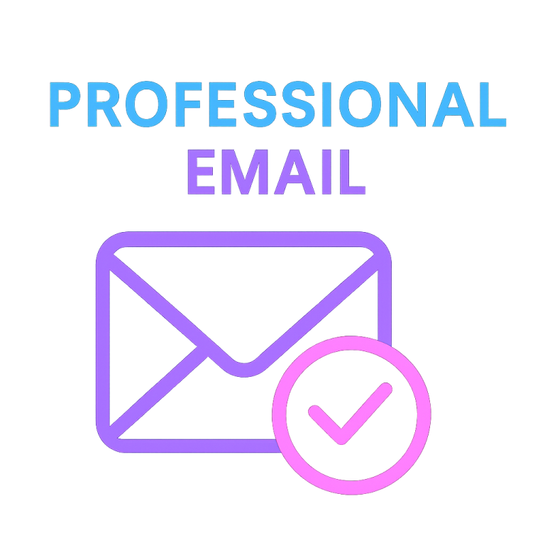 Graphic of a mail envelope with a checkmark, titled "Professional Email."