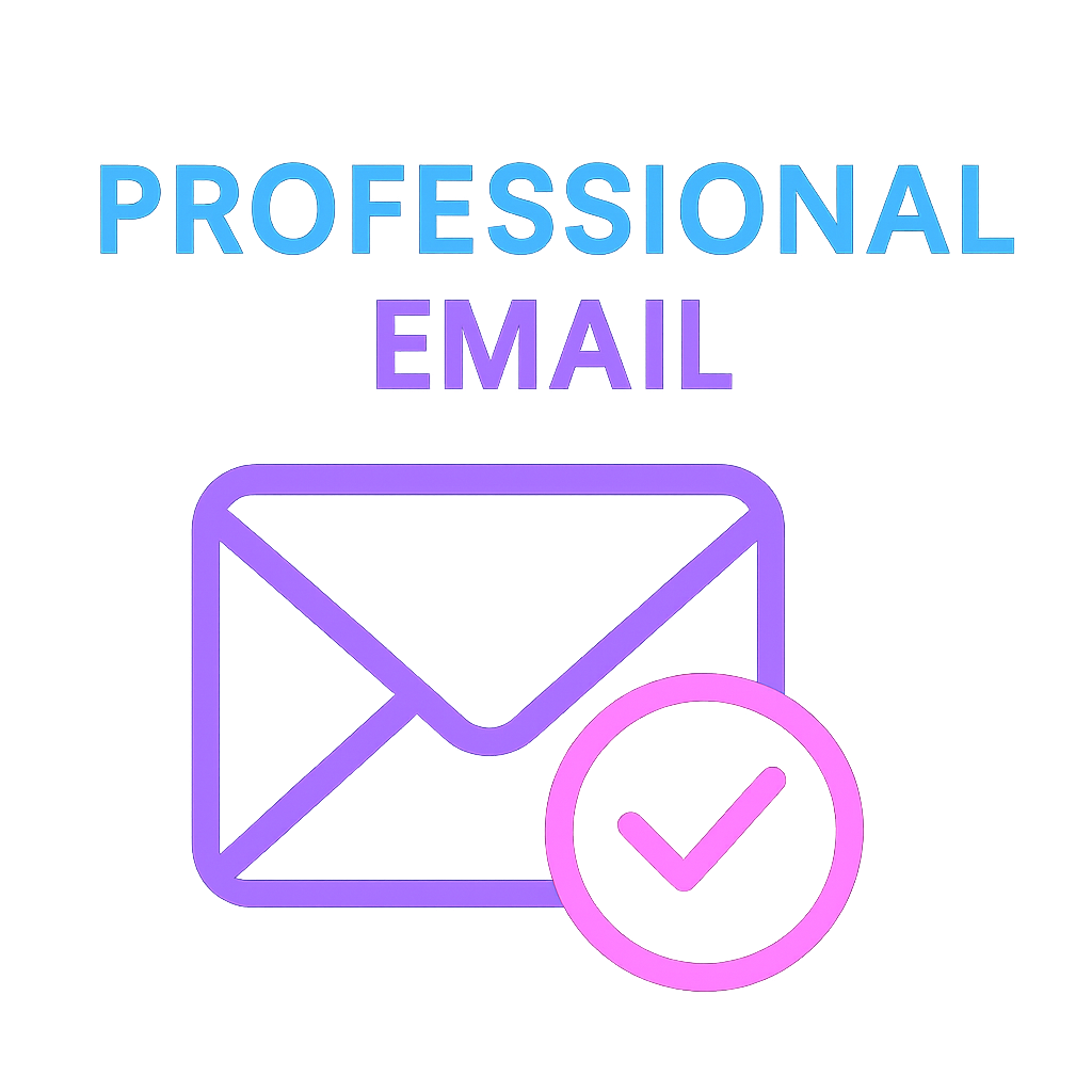 Icon of an envelope with a checkmark, labelled "Professional Email" in vibrant colours.