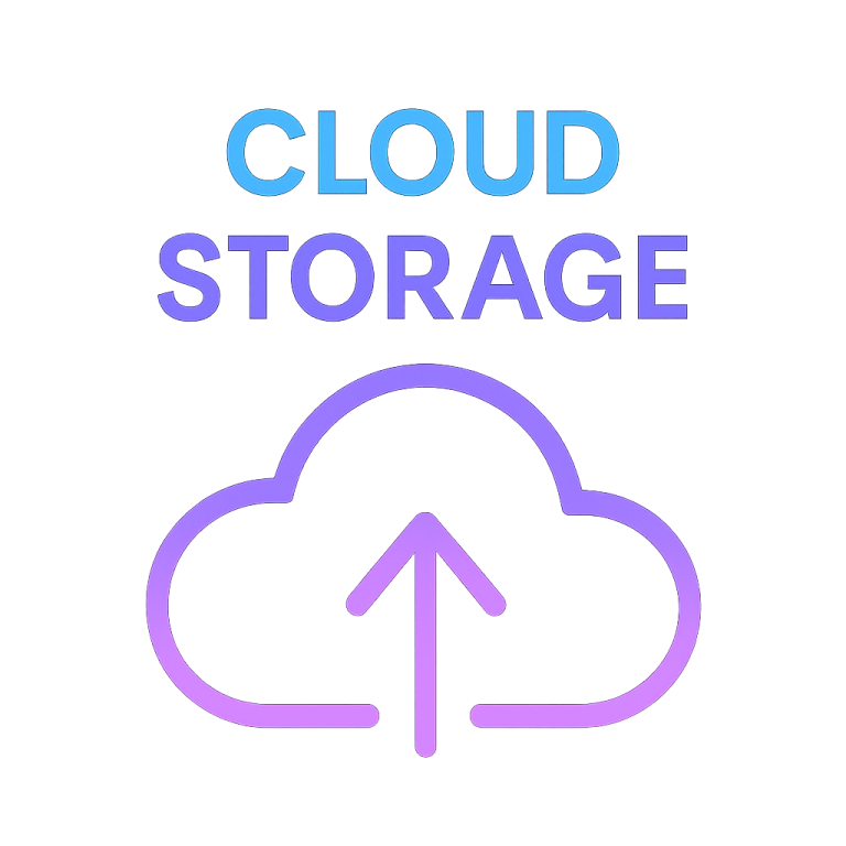 Cloud storage icon featuring an upward arrow within a cloud.